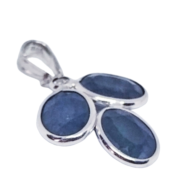 14KT White Gold Natural Sapphire & Diamond Triple Oval Pendant w/ Appraisal